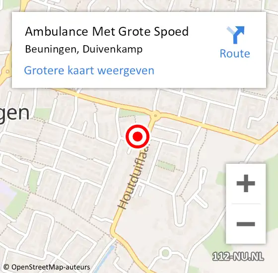 Locatie op kaart van de 112 melding: Ambulance Met Grote Spoed Naar Beuningen, Duivenkamp op 7 september 2022 14:34
