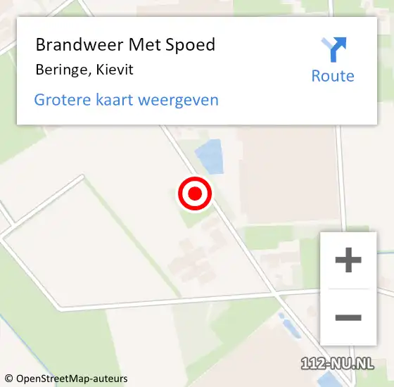 Locatie op kaart van de 112 melding: Brandweer Met Spoed Naar Beringe, Kievit op 7 september 2022 14:34