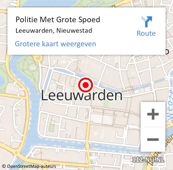 Locatie op kaart van de 112 melding: Politie Met Grote Spoed Naar Leeuwarden, Nieuwestad op 7 september 2022 14:43
