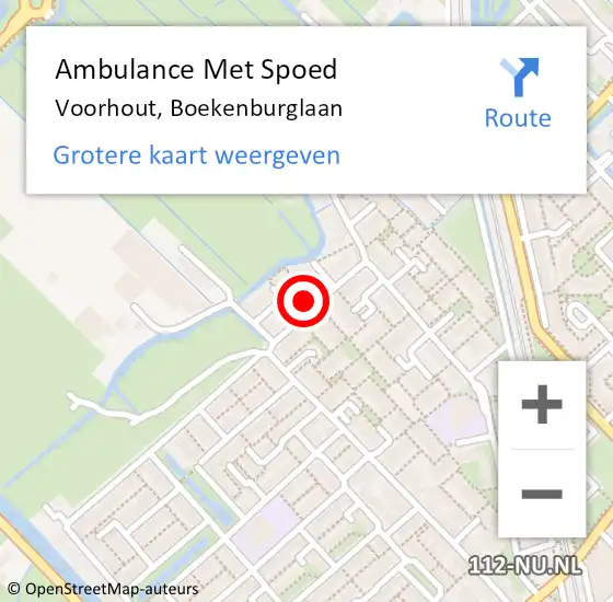 Locatie op kaart van de 112 melding: Ambulance Met Spoed Naar Voorhout, Boekenburglaan op 7 september 2022 14:47