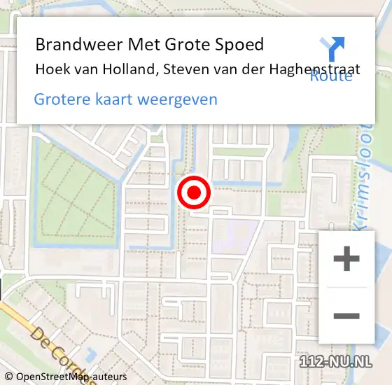 Locatie op kaart van de 112 melding: Brandweer Met Grote Spoed Naar Hoek van Holland, Steven van der Haghenstraat op 7 september 2022 14:55