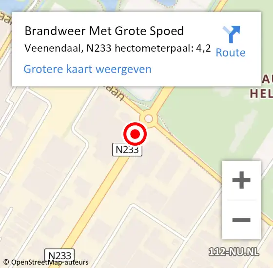 Locatie op kaart van de 112 melding: Brandweer Met Grote Spoed Naar Veenendaal, N233 hectometerpaal: 4,2 op 7 september 2022 15:30