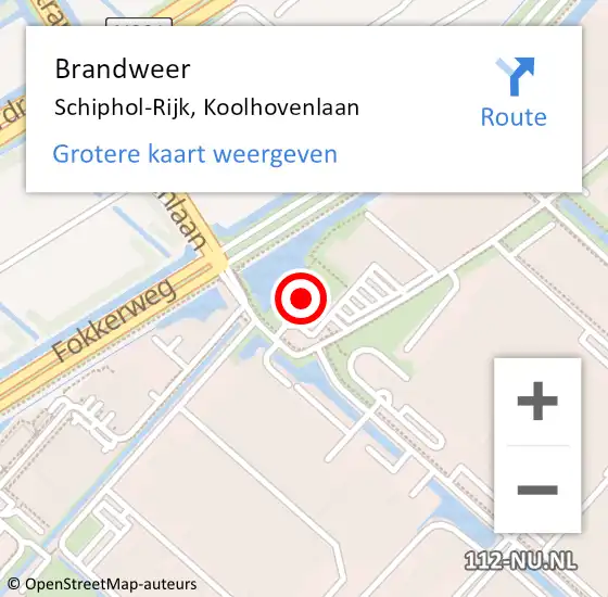 Locatie op kaart van de 112 melding: Brandweer Schiphol-Rijk, Koolhovenlaan op 7 september 2022 15:31