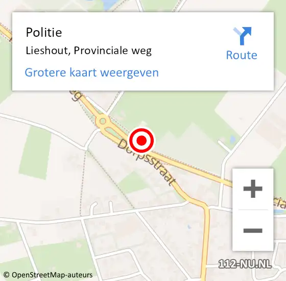 Locatie op kaart van de 112 melding: Politie Lieshout, Provinciale weg op 7 september 2022 15:36