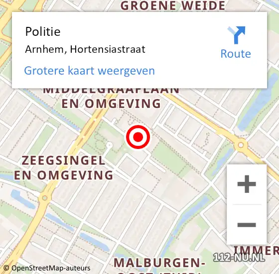 Locatie op kaart van de 112 melding: Politie Arnhem, Hortensiastraat op 7 september 2022 15:44