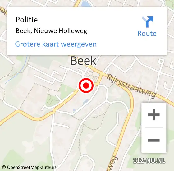 Locatie op kaart van de 112 melding: Politie Beek, Nieuwe Holleweg op 7 september 2022 15:54