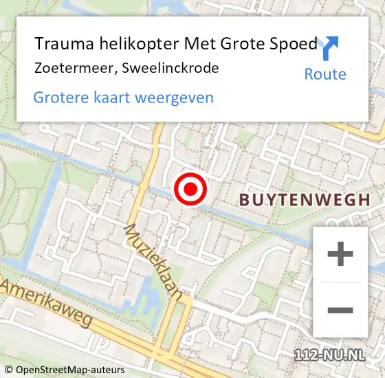 Locatie op kaart van de 112 melding: Trauma helikopter Met Grote Spoed Naar Zoetermeer, Sweelinckrode op 7 september 2022 17:04