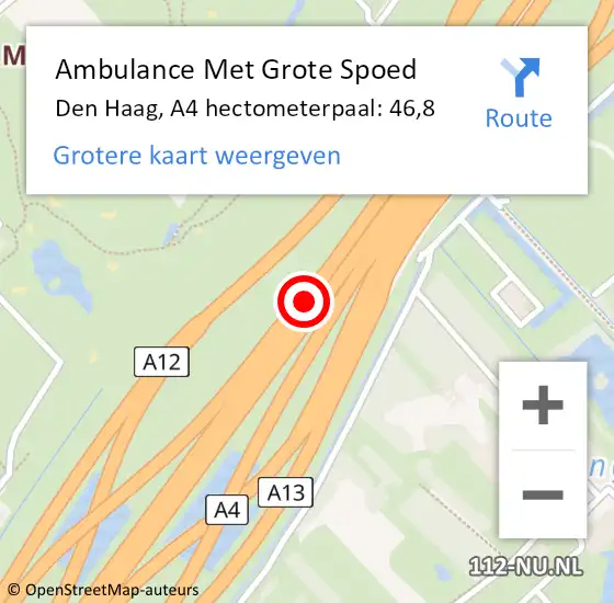 Locatie op kaart van de 112 melding: Ambulance Met Grote Spoed Naar Den Haag, A4 hectometerpaal: 46,8 op 7 september 2022 17:05
