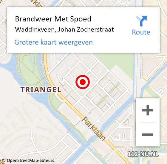 Locatie op kaart van de 112 melding: Brandweer Met Spoed Naar Waddinxveen, Johan Zocherstraat op 7 september 2022 17:16