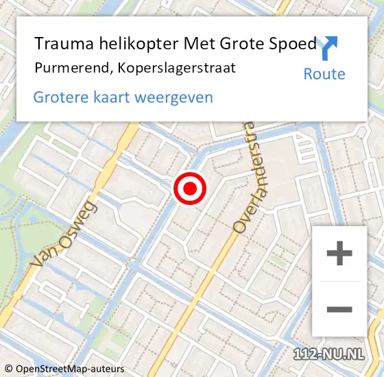 Locatie op kaart van de 112 melding: Trauma helikopter Met Grote Spoed Naar Purmerend, Koperslagerstraat op 7 september 2022 17:16
