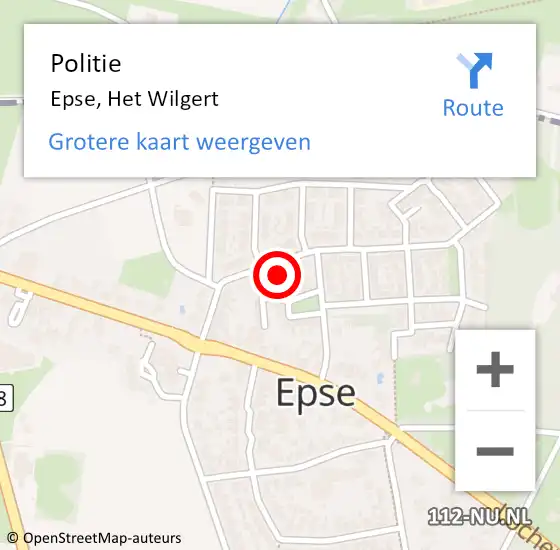 Locatie op kaart van de 112 melding: Politie Epse, Het Wilgert op 7 september 2022 17:17