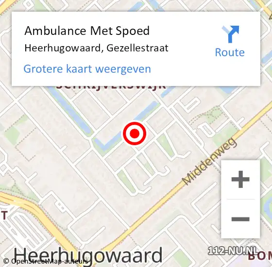 Locatie op kaart van de 112 melding: Ambulance Met Spoed Naar Heerhugowaard, Gezellestraat op 7 september 2022 17:52