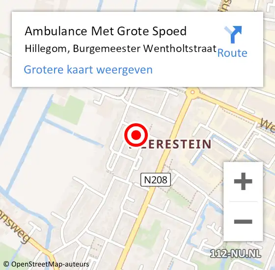 Locatie op kaart van de 112 melding: Ambulance Met Grote Spoed Naar Hillegom, Burgemeester Wentholtstraat op 7 september 2022 17:56