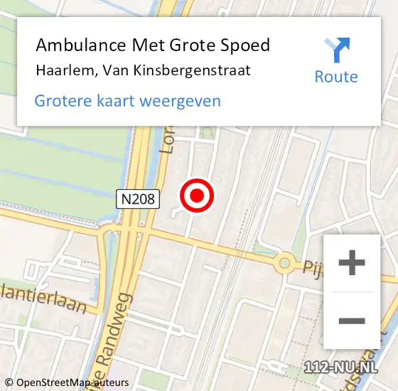 Locatie op kaart van de 112 melding: Ambulance Met Grote Spoed Naar Haarlem, Van Kinsbergenstraat op 7 september 2022 18:25