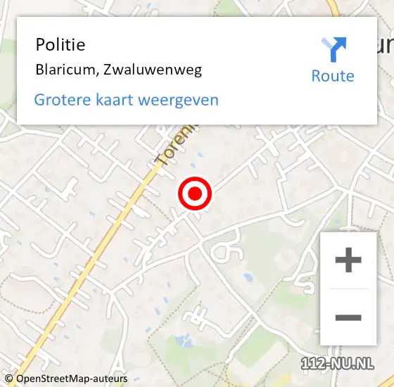 Locatie op kaart van de 112 melding: Politie Blaricum, Zwaluwenweg op 7 september 2022 18:25