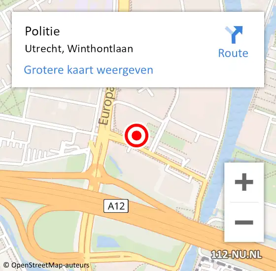 Locatie op kaart van de 112 melding: Politie Utrecht, Winthontlaan op 7 september 2022 18:35