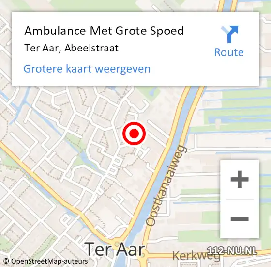 Locatie op kaart van de 112 melding: Ambulance Met Grote Spoed Naar Ter Aar, Abeelstraat op 7 september 2022 18:54