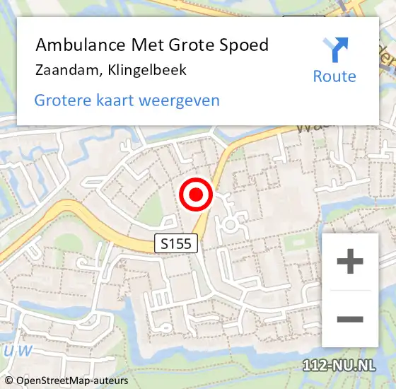 Locatie op kaart van de 112 melding: Ambulance Met Grote Spoed Naar Zaandam, Klingelbeek op 7 september 2022 18:54