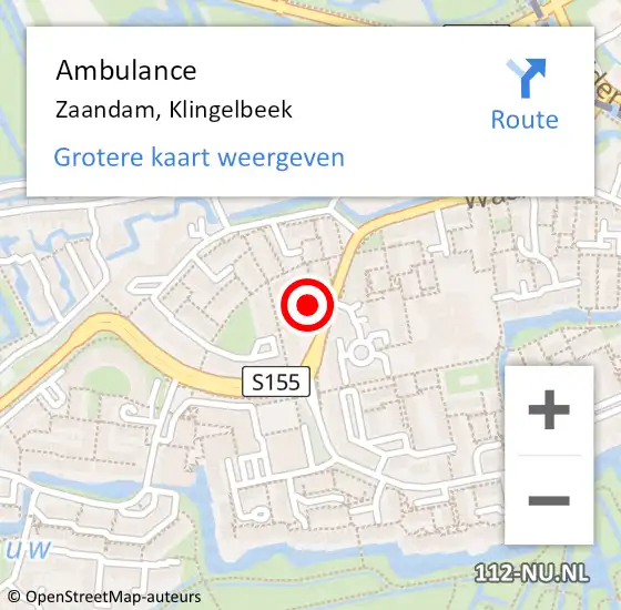 Locatie op kaart van de 112 melding: Ambulance Zaandam, Klingelbeek op 7 september 2022 18:56