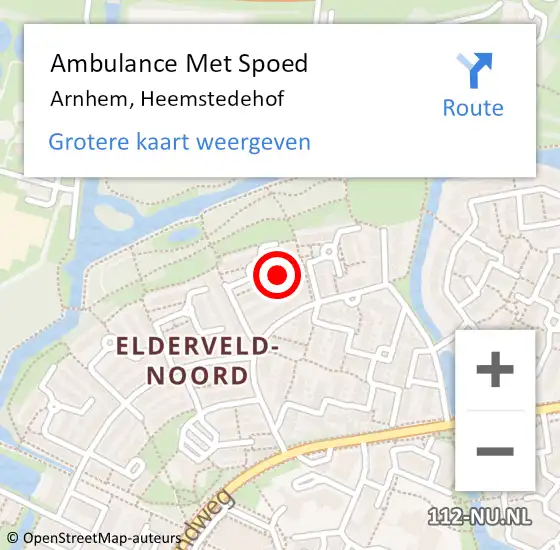 Locatie op kaart van de 112 melding: Ambulance Met Spoed Naar Arnhem, Heemstedehof op 7 september 2022 19:05