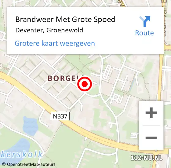 Locatie op kaart van de 112 melding: Brandweer Met Grote Spoed Naar Deventer, Groenewold op 7 september 2022 19:29