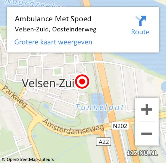 Locatie op kaart van de 112 melding: Ambulance Met Spoed Naar Velsen-Zuid, Oosteinderweg op 7 september 2022 19:38