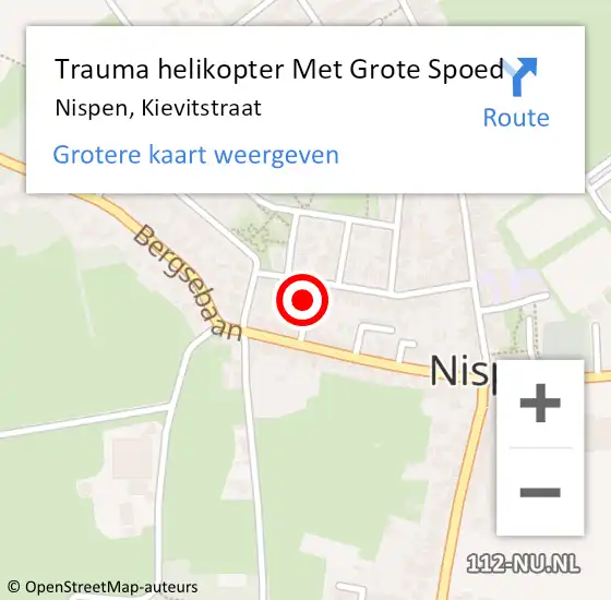 Locatie op kaart van de 112 melding: Trauma helikopter Met Grote Spoed Naar Nispen, Kievitstraat op 7 september 2022 20:02