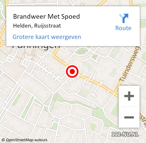 Locatie op kaart van de 112 melding: Brandweer Met Spoed Naar Helden, Ruijsstraat op 7 september 2022 20:07