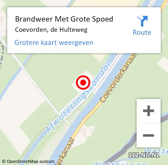 Locatie op kaart van de 112 melding: Brandweer Met Grote Spoed Naar Coevorden, de Hulteweg op 7 september 2022 20:09