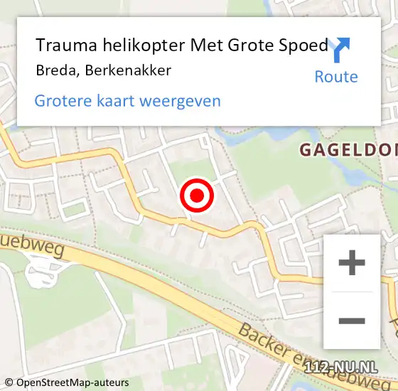 Locatie op kaart van de 112 melding: Trauma helikopter Met Grote Spoed Naar Breda, Berkenakker op 7 september 2022 20:23