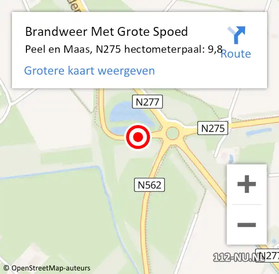 Locatie op kaart van de 112 melding: Brandweer Met Grote Spoed Naar Peel en Maas, N275 hectometerpaal: 9,8 op 7 september 2022 20:57