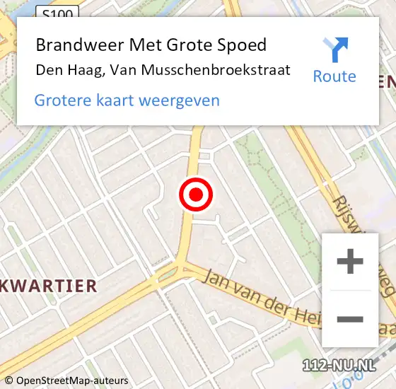 Locatie op kaart van de 112 melding: Brandweer Met Grote Spoed Naar Den Haag, Van Musschenbroekstraat op 7 september 2022 20:59