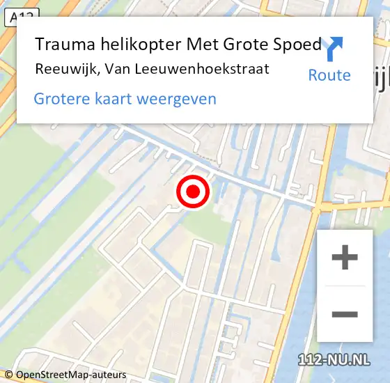 Locatie op kaart van de 112 melding: Trauma helikopter Met Grote Spoed Naar Reeuwijk, Van Leeuwenhoekstraat op 7 september 2022 21:12