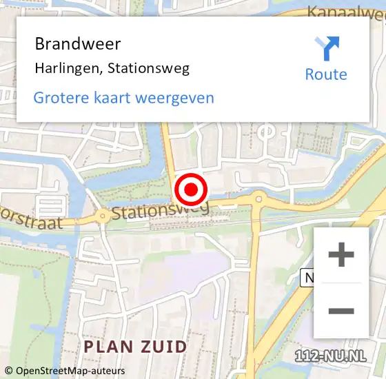 Locatie op kaart van de 112 melding: Brandweer Harlingen, Stationsweg op 7 september 2022 21:15