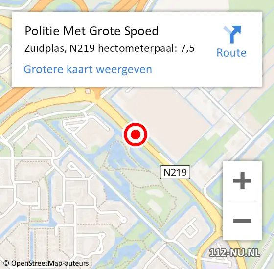 Locatie op kaart van de 112 melding: Politie Met Grote Spoed Naar Zuidplas, N219 hectometerpaal: 7,5 op 7 september 2022 21:27