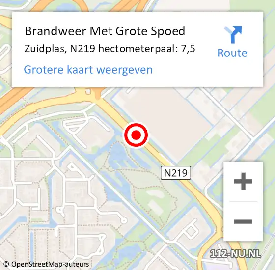 Locatie op kaart van de 112 melding: Brandweer Met Grote Spoed Naar Zuidplas, N219 hectometerpaal: 7,5 op 7 september 2022 21:27