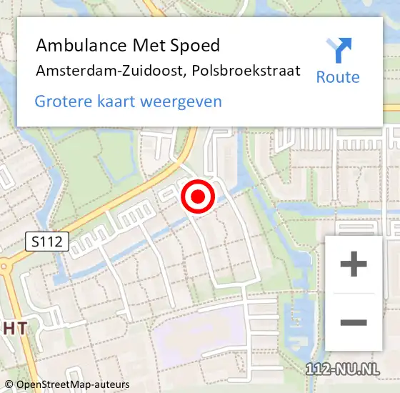 Locatie op kaart van de 112 melding: Ambulance Met Spoed Naar Amsterdam-Zuidoost, Polsbroekstraat op 7 september 2022 21:28