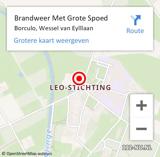 Locatie op kaart van de 112 melding: Brandweer Met Grote Spoed Naar Borculo, Wessel van Eylllaan op 7 september 2022 21:34