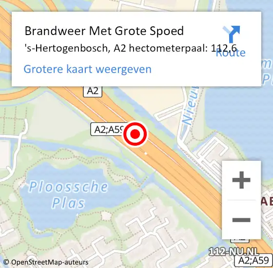 Locatie op kaart van de 112 melding: Brandweer Met Grote Spoed Naar 's-Hertogenbosch, A2 hectometerpaal: 112,6 op 7 september 2022 22:08