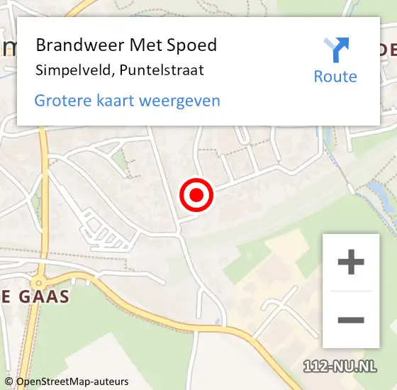 Locatie op kaart van de 112 melding: Brandweer Met Spoed Naar Simpelveld, Puntelstraat op 7 september 2022 22:13