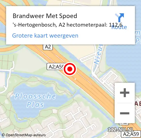 Locatie op kaart van de 112 melding: Brandweer Met Spoed Naar 's-Hertogenbosch, A2 hectometerpaal: 112,6 op 7 september 2022 22:21