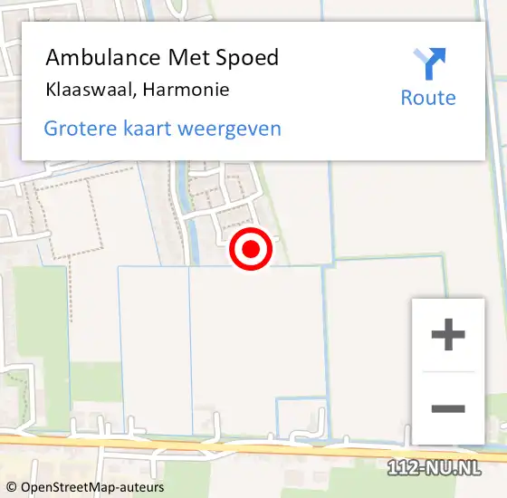 Locatie op kaart van de 112 melding: Ambulance Met Spoed Naar Klaaswaal, Harmonie op 7 september 2022 22:25