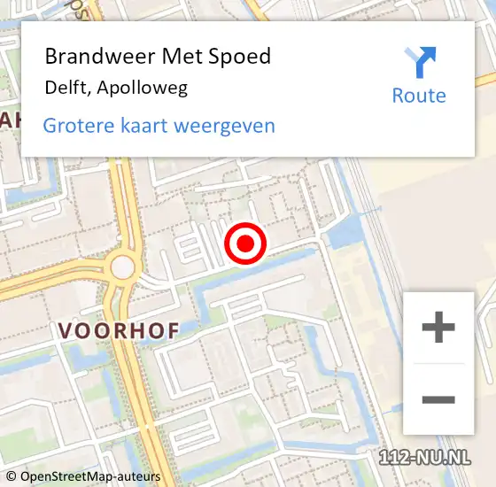 Locatie op kaart van de 112 melding: Brandweer Met Spoed Naar Delft, Apolloweg op 7 september 2022 23:11