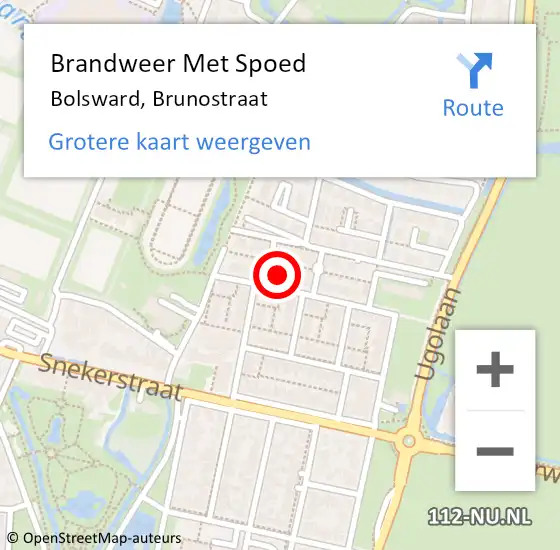 Locatie op kaart van de 112 melding: Brandweer Met Spoed Naar Bolsward, Brunostraat op 8 september 2022 00:35