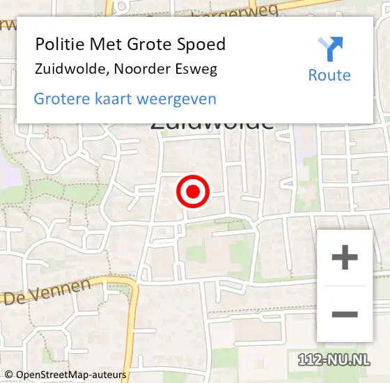 Locatie op kaart van de 112 melding: Politie Met Grote Spoed Naar Zuidwolde, Noorder Esweg op 8 september 2022 00:44