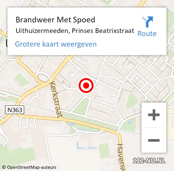 Locatie op kaart van de 112 melding: Brandweer Met Spoed Naar Uithuizermeeden, Prinses Beatrixstraat op 8 september 2022 00:59