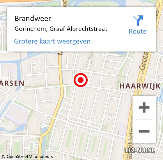 Locatie op kaart van de 112 melding: Brandweer Gorinchem, Graaf Albrechtstraat op 8 september 2022 02:02