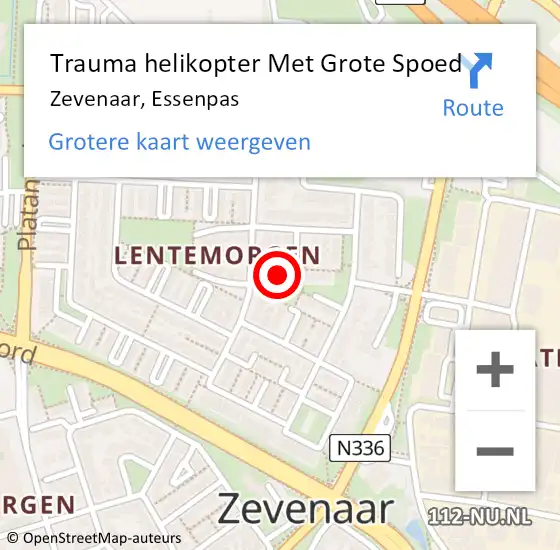 Locatie op kaart van de 112 melding: Trauma helikopter Met Grote Spoed Naar Zevenaar, Essenpas op 8 september 2022 02:20