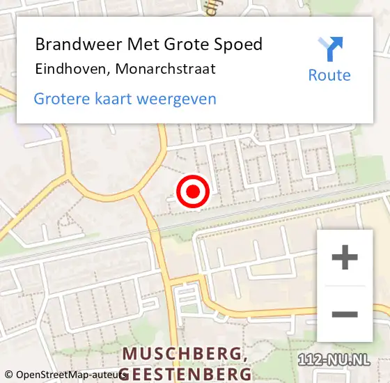 Locatie op kaart van de 112 melding: Brandweer Met Grote Spoed Naar Eindhoven, Monarchstraat op 8 september 2022 04:45