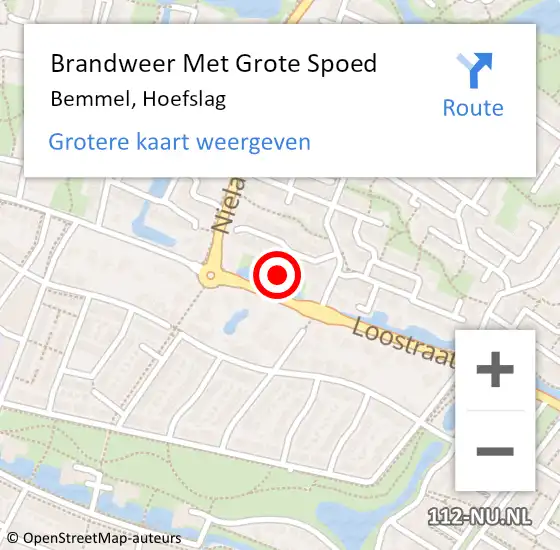 Locatie op kaart van de 112 melding: Brandweer Met Grote Spoed Naar Bemmel, Hoefslag op 8 september 2022 06:21